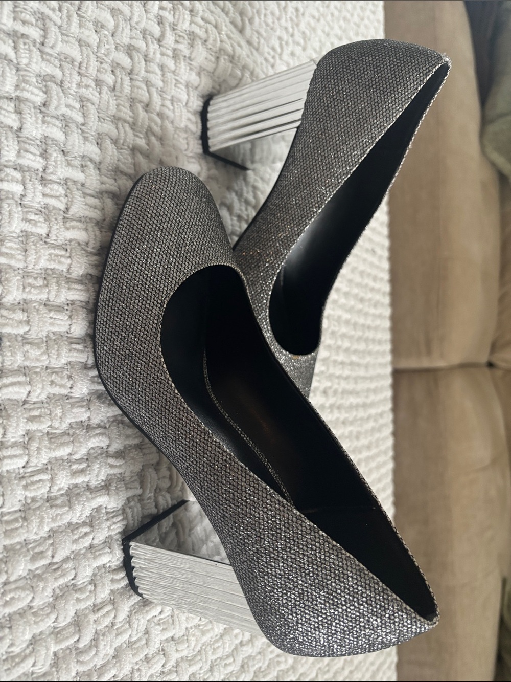 Michael Kors Pewter Glitter Block Heel Pump